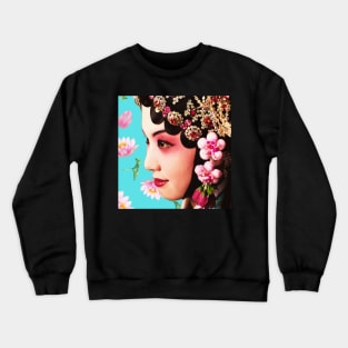 Chinese Opera Star with Lotus Flowers Blue - Hong Kong Retro Crewneck Sweatshirt